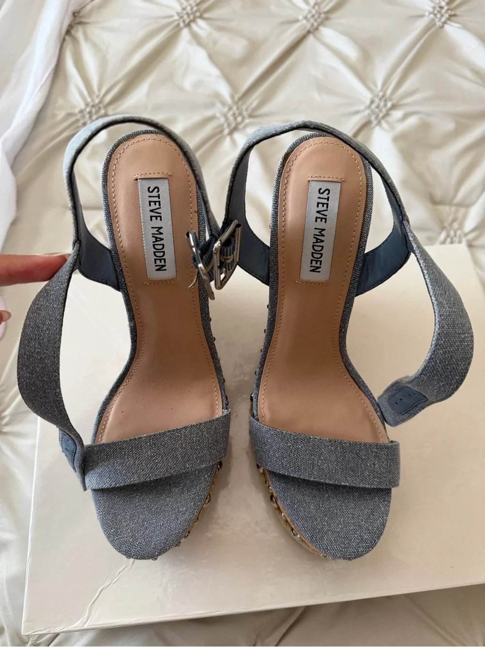 Steve Madden Denim Blue Studded Espadrille Platform Wedge Sandals